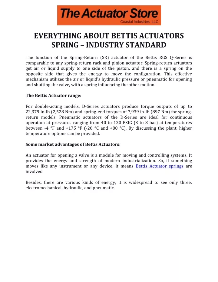 everything about bettis actuators spring industry