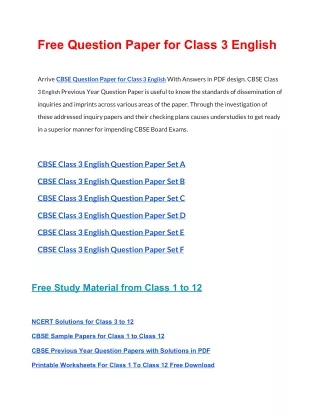 free question paper for class 3 english