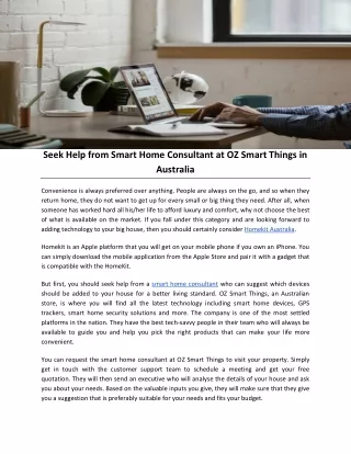 Seek Help from Smart Home Consultant at OZ Smart Things in Australia