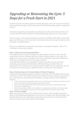 Upgrading or Renovating the Gym: 5 Steps for a Fresh Start in 2021