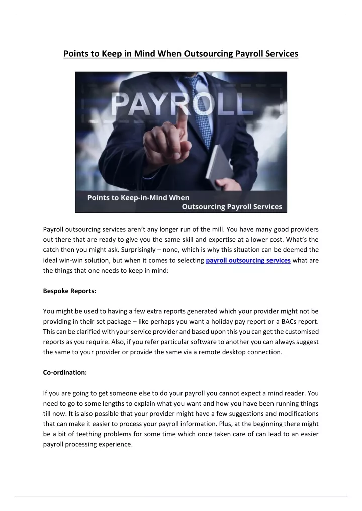 points to keep in mind when outsourcing payroll