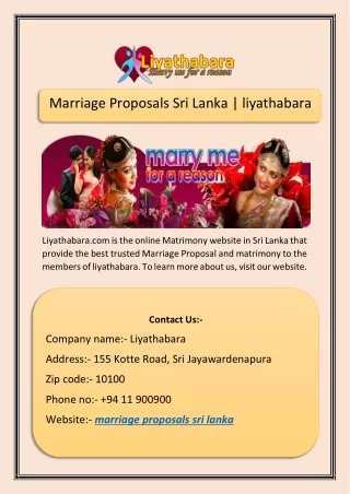 Marriage Proposals Sri Lanka | liyathabara