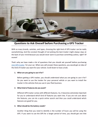 Questions to Ask Oneself before Purchasing a GPS Tracker