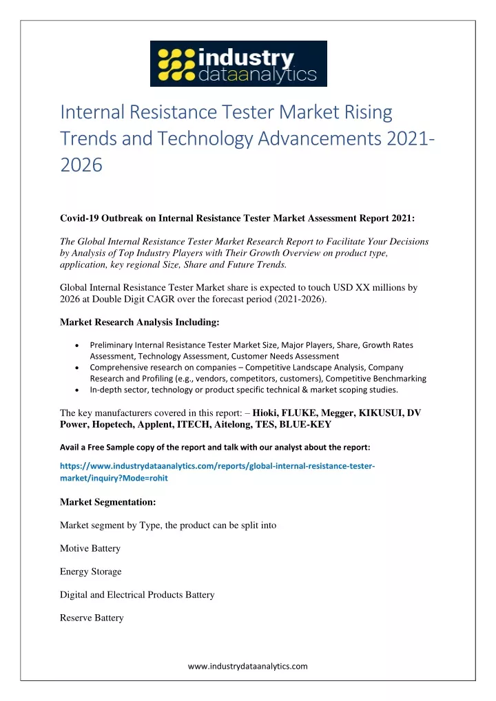 internal resistance tester market rising trends