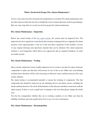 what s involved in proper fire alarm maintenance