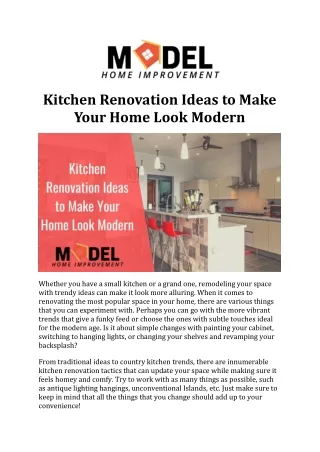 Kitchen Renovation Ideas to Make Your Home Look Modern