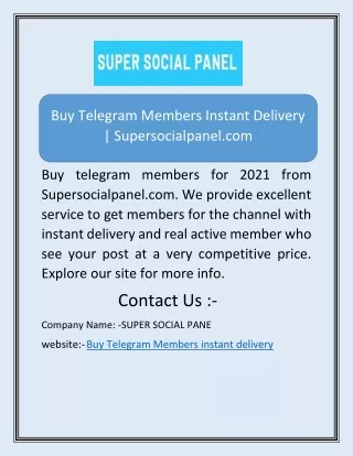 Buy Telegram Members Instant Delivery | Supersocialpanel.com