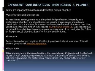 important considerations when hiring a plumber