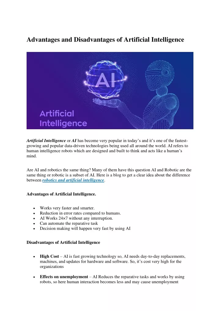 PPT - Advantages And Disadvantages Of Artificial Intelligence ...