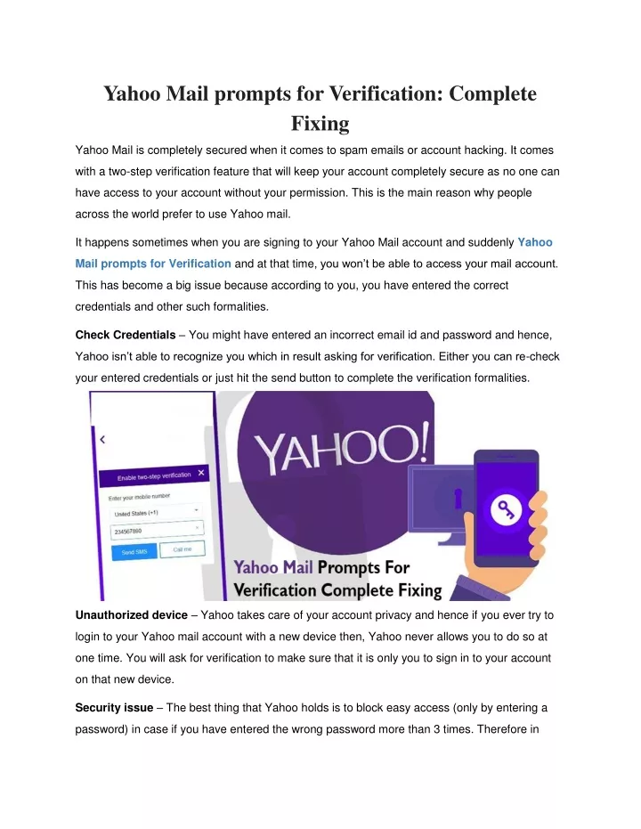 yahoo mail prompts for verification complete