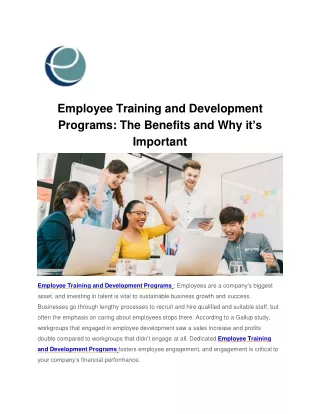 Employee Training and Development Programs: The Benefits and Why it’s Important