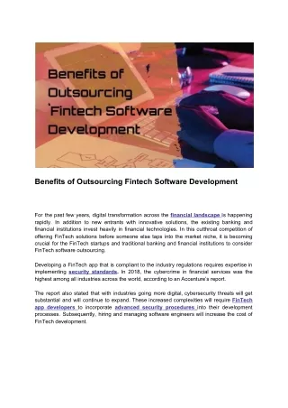 benefits of outsourcing fintech software