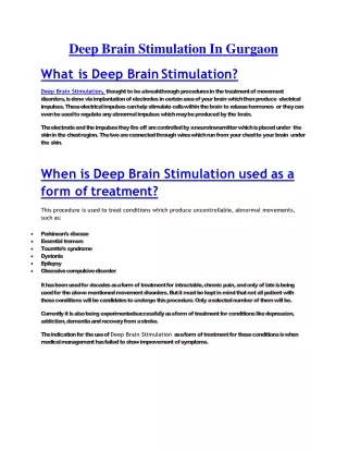 Deep brain stimulation in gurgaon, Deep brain stimulation surgery in India