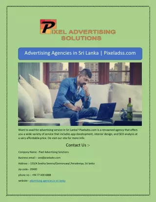 Advertising Agencies in Sri Lanka | Pixeladss.com