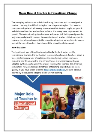 Major Role of Teacher in Educational Change