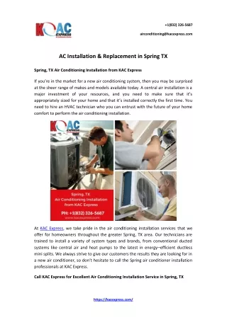 AC Installation & Replacement in Spring TX | KAC Express