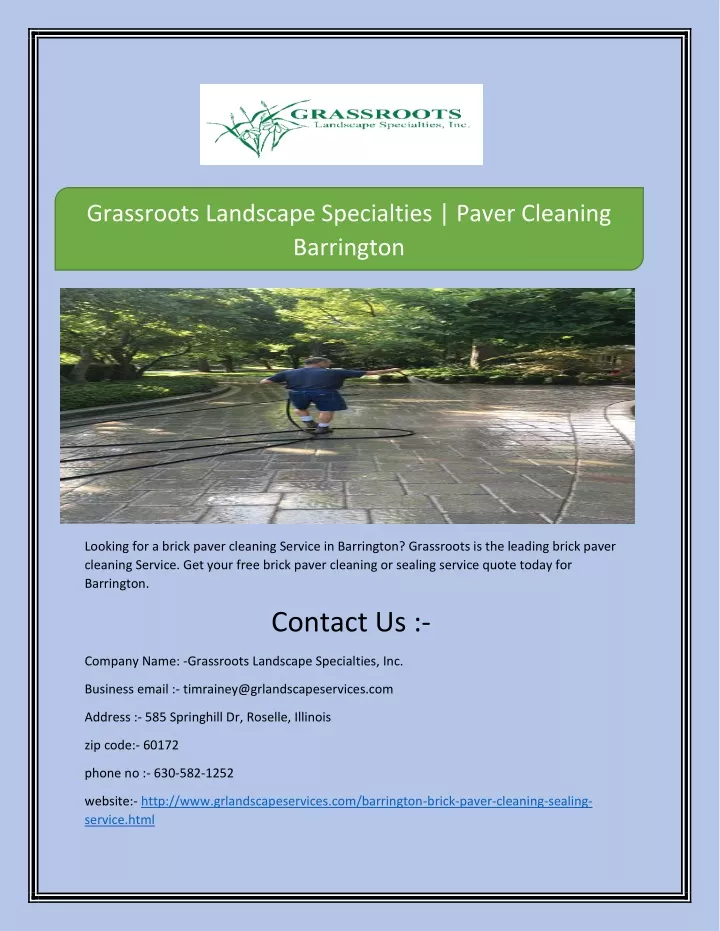 grassroots landscape specialties paver cleaning