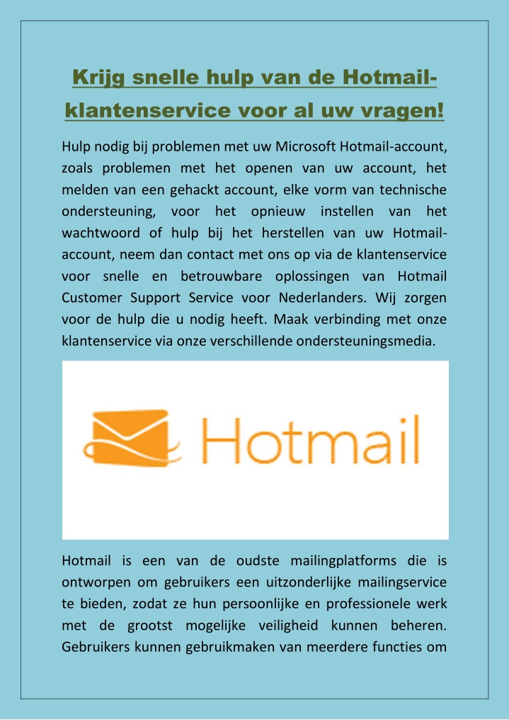 krijg snelle hulp van de hotmail klantenservice