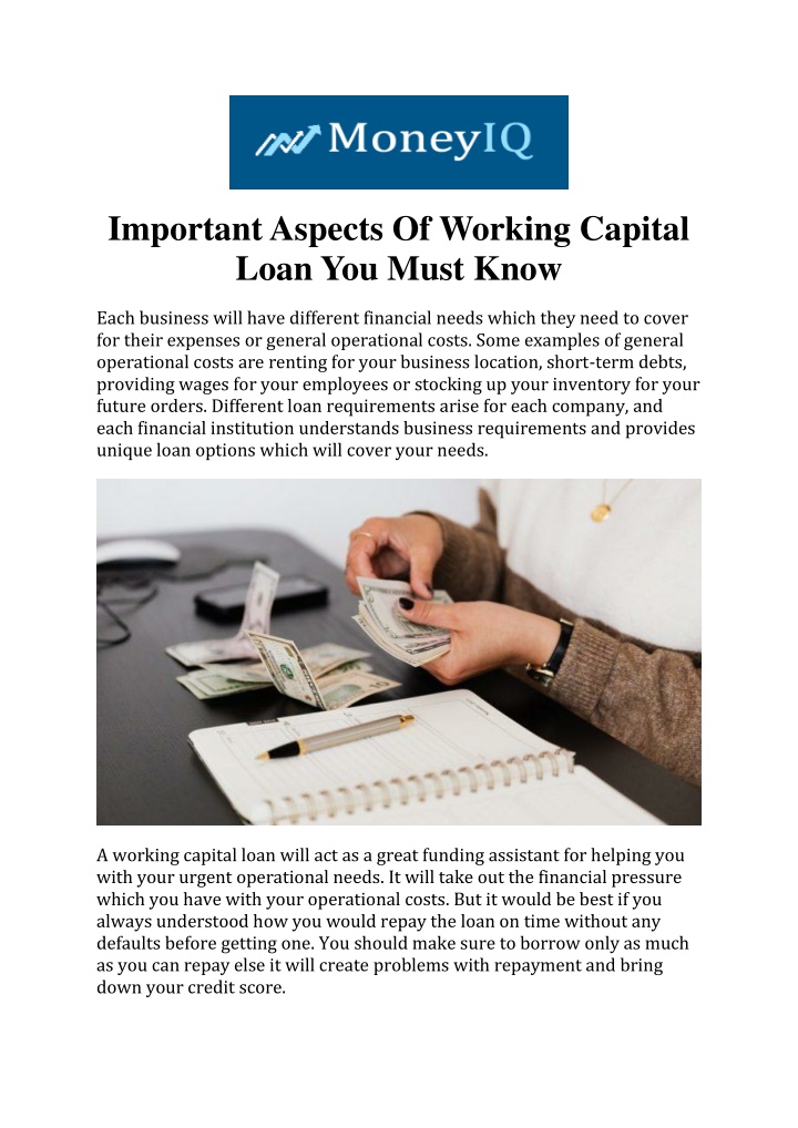 important aspects of working capital loan