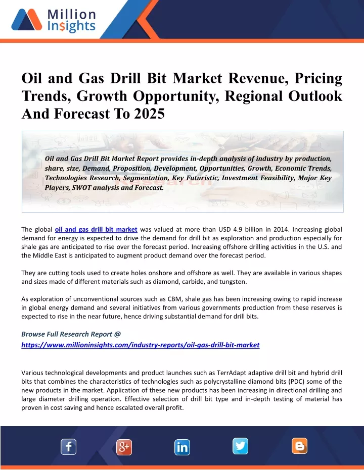 oil and gas drill bit market revenue pricing