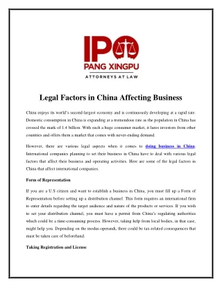 Legal Factors in China Affecting Business