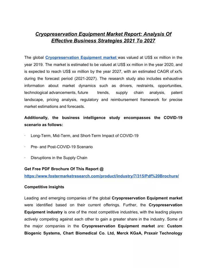 cryopreservation equipment market report analysis