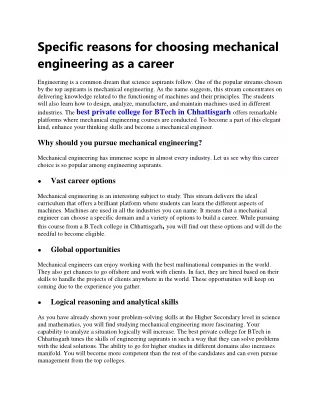 Specific reasons for choosing mechanical engineering as a career