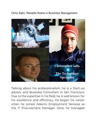 chris salis reliable name in business management