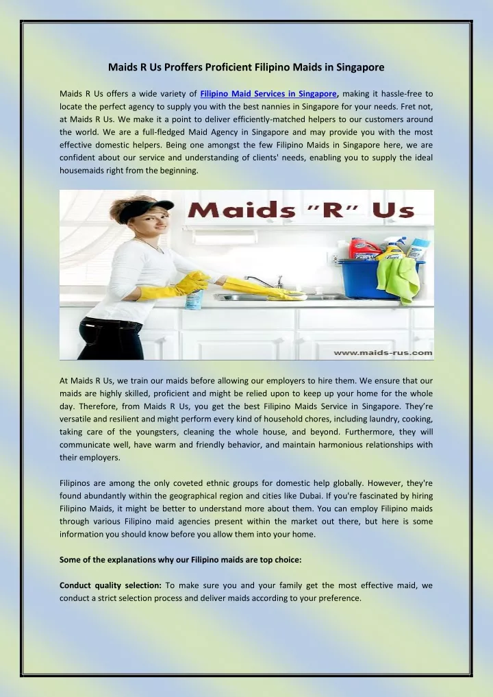 maids r us proffers proficient filipino maids