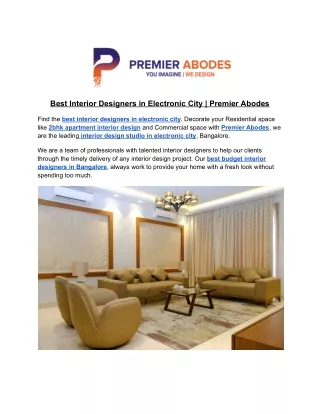 Best Interior Designers in Electronic City | Premier Abodes