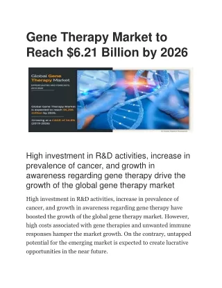 Gene Therapy Market to Reach $6.21 Billion by 2026