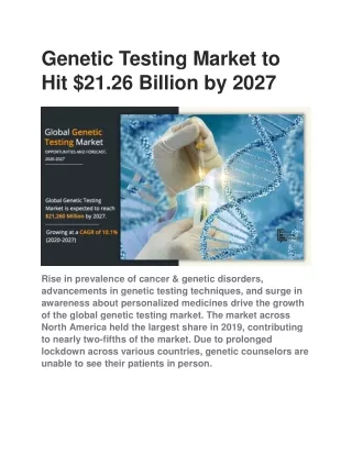 genetic testing market to hit 21 26 billion