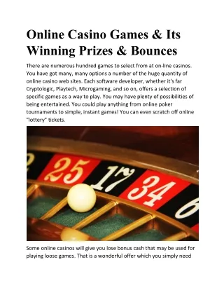 Online Casino Games & Its Winning Prizes & Bounces
