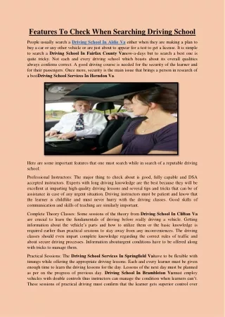 features to check when searching driving school