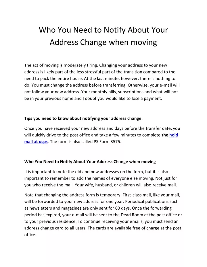 who you need to notify about your address change
