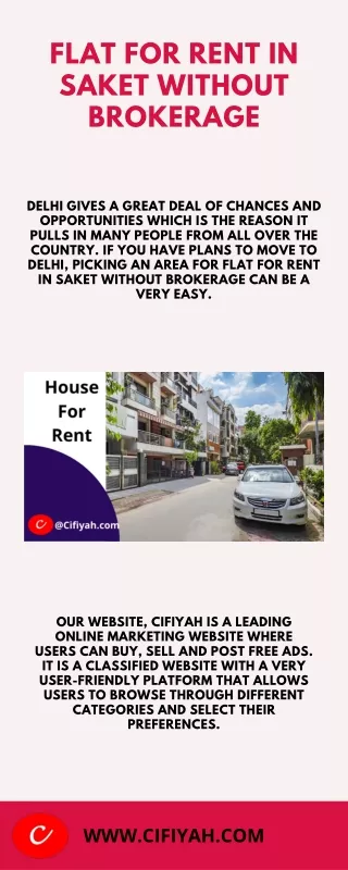 Flat for rent in saket without brokerage
