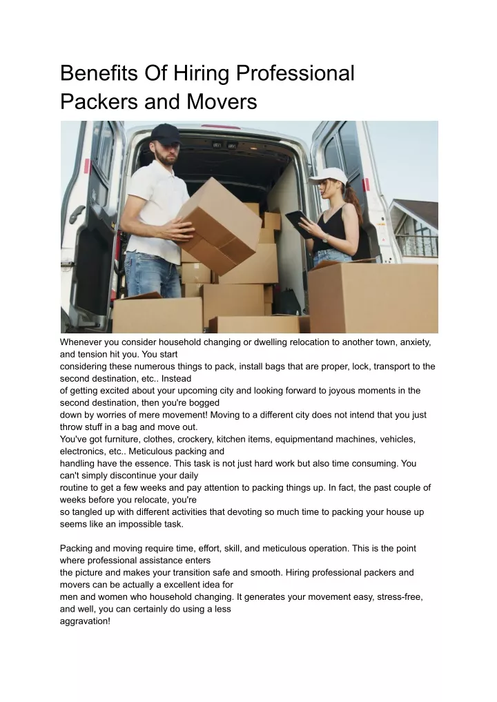 benefits of hiring professional packers and movers