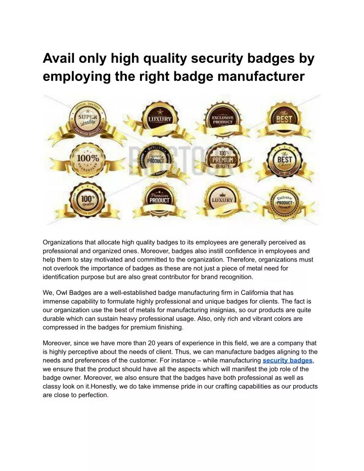 avail only high quality security badges