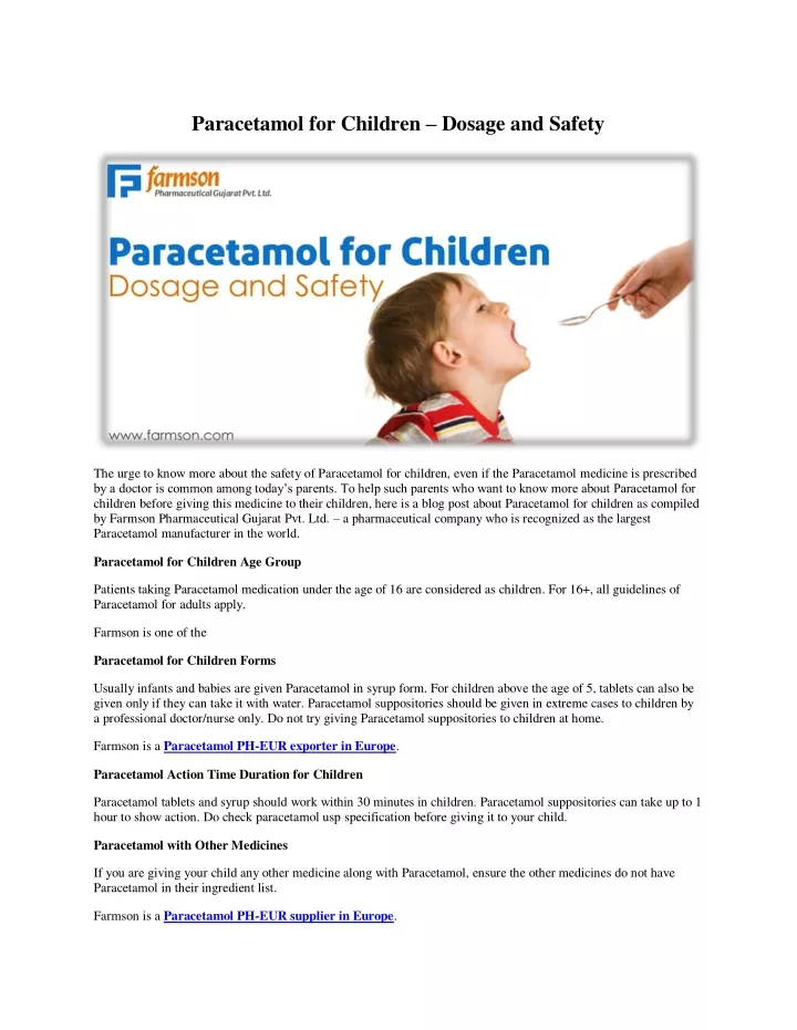 paracetamol for children dosage and safety