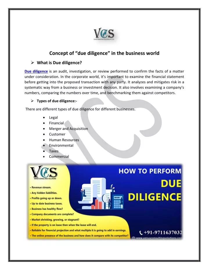 concept of due diligence in the business world