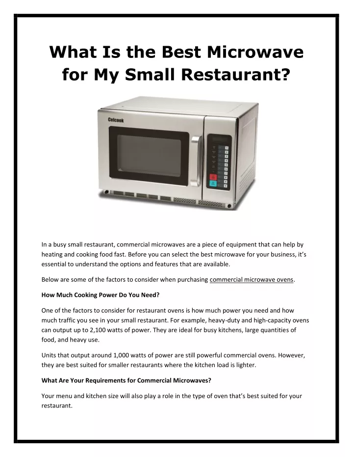 what is the best microwave for my small restaurant