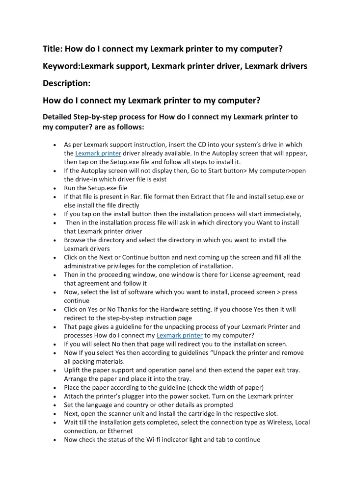 title how do i connect my lexmark printer