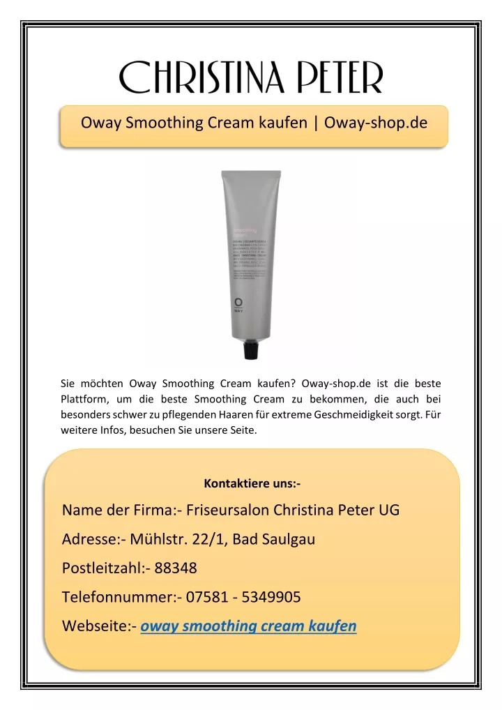 oway smoothing cream kaufen oway shop de