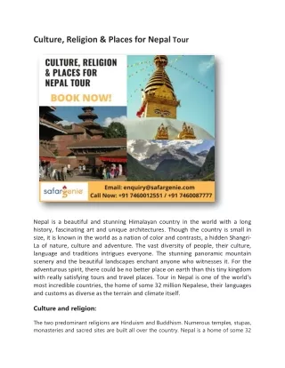 Culture, Religion & Places for Nepal Tour