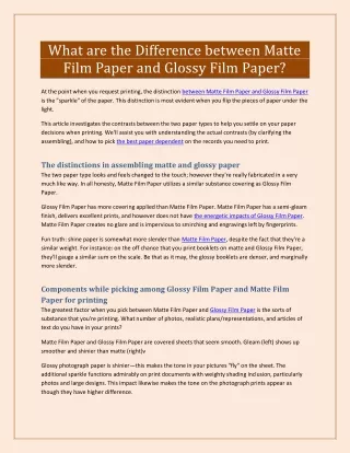 What are the Difference between Matte Film Paper and Glossy Film Paper?