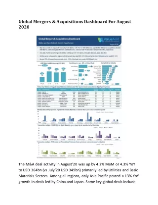 global mergers acquisitions dashboard for august