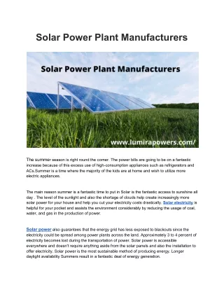 Solar Power Plant Manufacturers