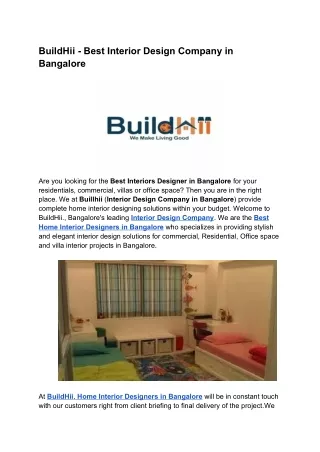 BuildHii - Best Interior Design Company in Bangalore