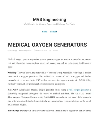 MEDICAL OXYGEN GENERATORS