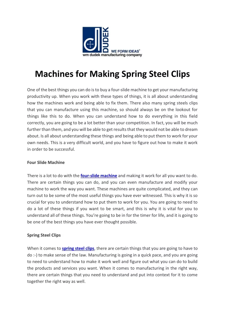 machines for making spring steel clips